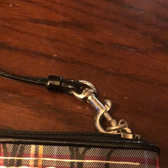 Coach Poppy Tartan Plaid Pink Purple Multi Stripe Zip Wristlet - Picture 6 of 7